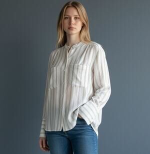 FRAME Off White Multi Striped Blouse Small Mandarin Collar Button Front Shirt S